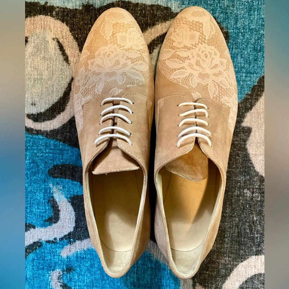 EUC Anthropologie LUCA GROSSI Barclay Platform Oxfords. Tan Suede. Made in Italy